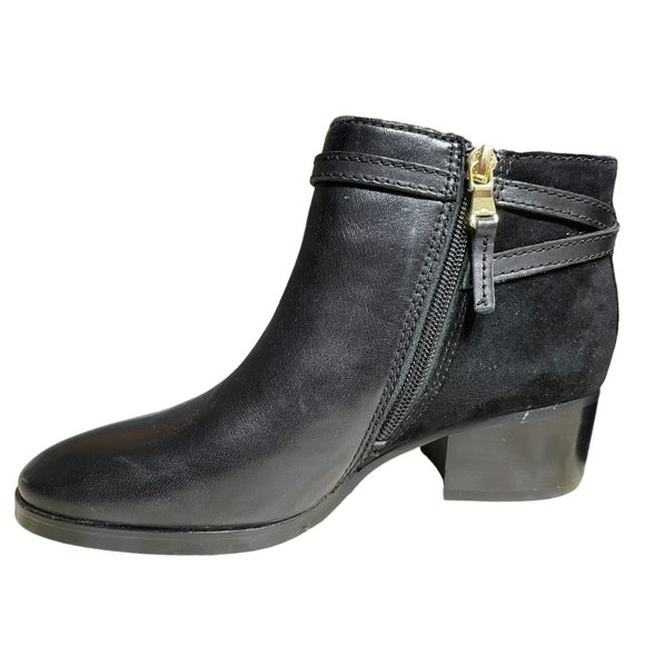 Ralph Lauren Leather Ankle Boots 5.5 Suede Block Heel Almond Toe Strap Harness - Picture 9 of 14